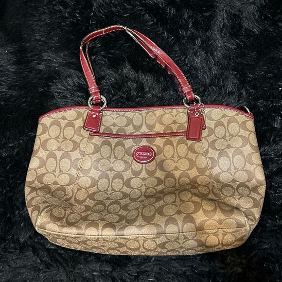 COACH logo print brown red bag purse shoulder bag women’s - Picture 1 of 10